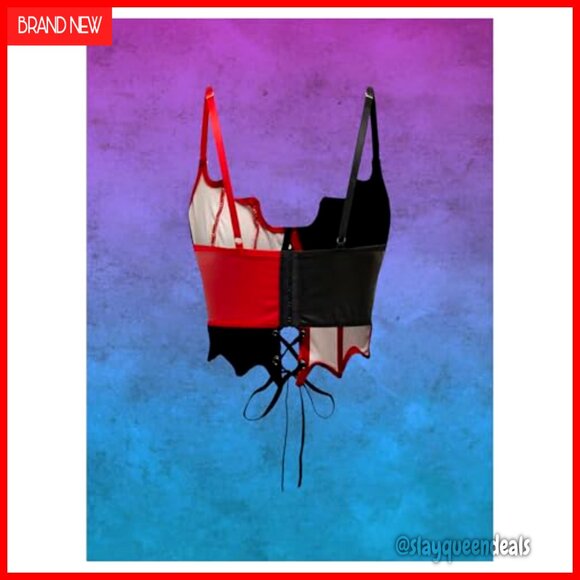 Gothic Faux Leather Lace Up Crop Cami Top Punk Grunge Asymmetrical Hem - Picture 2 of 4